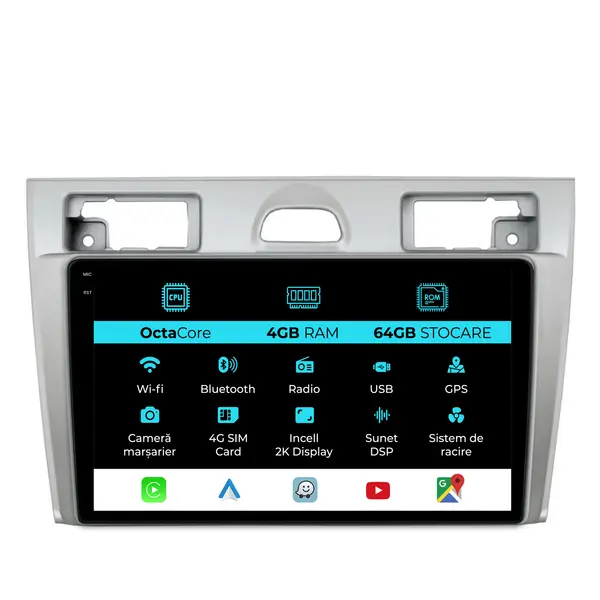 Navigatie Dedicata Ford Fiesta (2006-2011), 2K, 4Gb Ram, 64Gb Stocare, Carplay