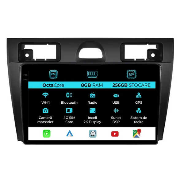 Navigatie Dedicata Ford Fiesta (2006-2011), 2K, 8Gb Ram, 256Gb Stocare, Carplay