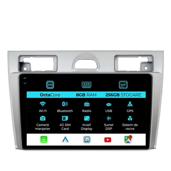 Navigatie Dedicata Ford Fiesta (2006-2011), 9Inch, 8Gb Ram, 256Gb Stocare, Carplay