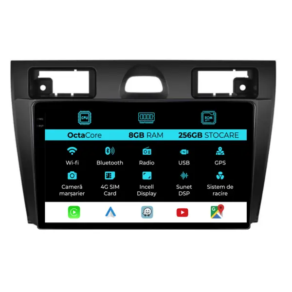 Navigatie Dedicata Ford Fiesta (2006-2011), 9Inch, 8Gb Ram, 256Gb Stocare, Carplay