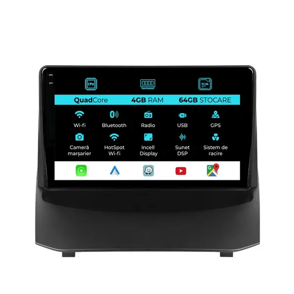 Navigatie Dedicata Ford Fiesta (2009-2017),QuadCore, 9Inch, 4Gb Ram, 64Gb Stocare, Carplay