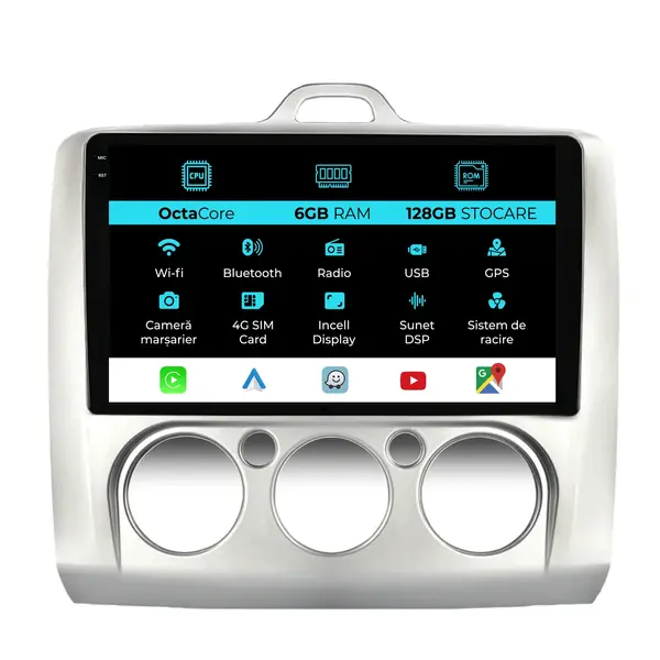 Navigatie Dedicata Ford Focus (2004 - 2012), 9 Inch, 6Gb Ram, 128Gb Stocare, Android Auto, Carplay