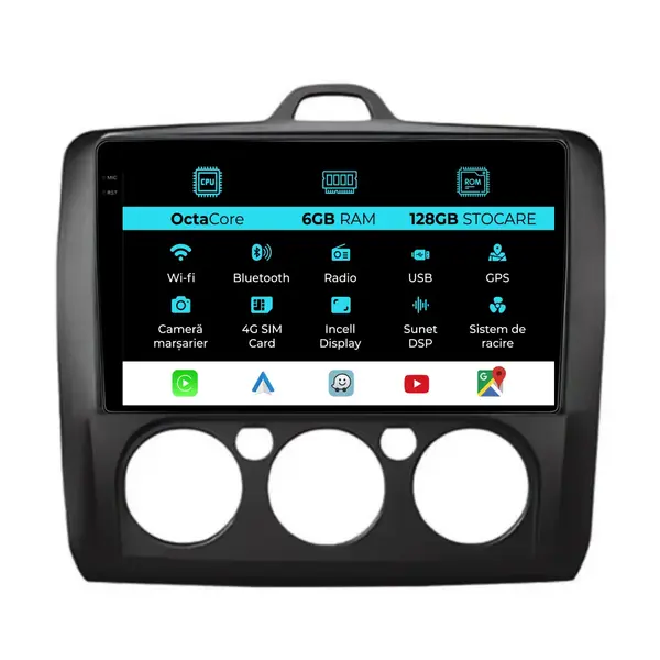 Navigatie Dedicata Ford Focus (2004 - 2012), 9 Inch, 6Gb Ram, 128Gb Stocare, Android Auto, Carplay