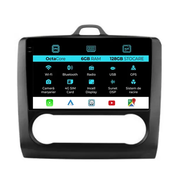 Navigatie Dedicata Ford Focus (2004 - 2012), 9 Inch, 6Gb Ram, 128Gb Stocare, Android Auto, Carplay