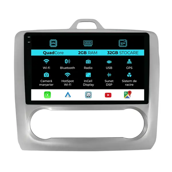Navigatie Dedicata Ford Focus (2004-2012), 9Inch, 2Gb Ram, 32Gb Stocare, Carplay, Clima automata