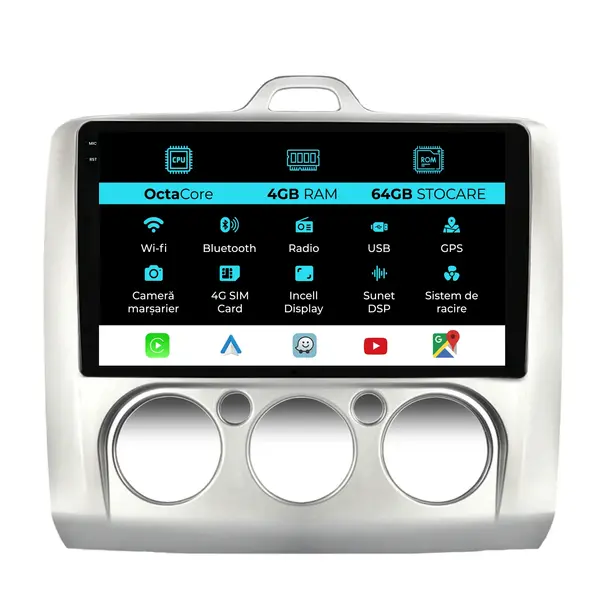 Navigatie Dedicata Ford Focus (2004-2012), 9Inch, 4Gb Ram, 64Gb Stocare, Carplay