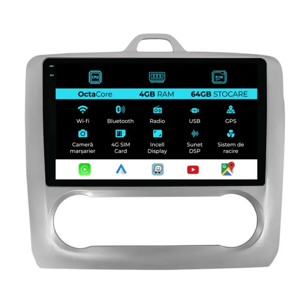Navigatie Dedicata Ford Focus (2004-2012), 9Inch, 4Gb Ram, 64Gb Stocare, Carplay, Clima automata
