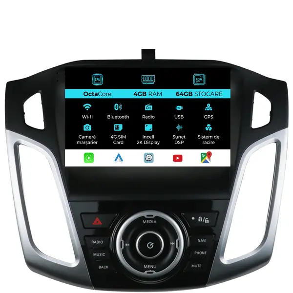 Navigatie Dedicata Ford Focus 3 (2012-2018), 2K, 4Gb Ram, 64Gb Stocare, Carplay