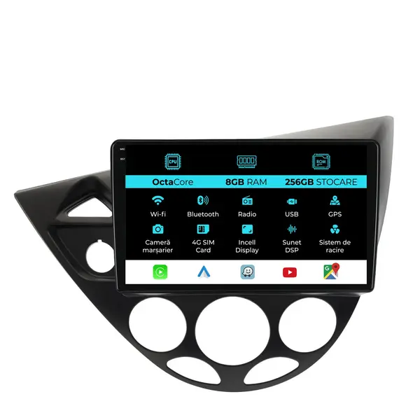 Navigatie Dedicata Ford Focus MK1 (1998 - 2004), 9 Inch, 8Gb Ram, 256Gb Stocare, Android Auto, Carplay