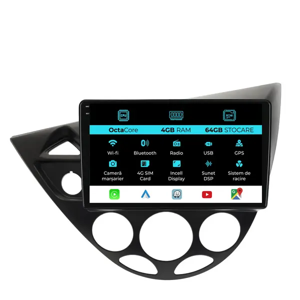 Navigatie Dedicata Ford Focus MK1 (1998-2004), 9Inch, 4Gb Ram, 64Gb Stocare, Carplay