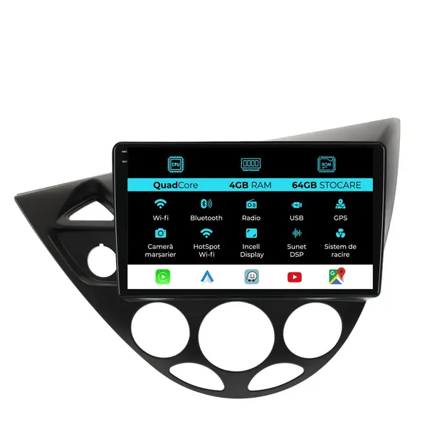 Navigatie Dedicata Ford Focus MK1 (1998-2004),QuadCore, 9Inch, 4Gb Ram, 64Gb Stocare, Carplay