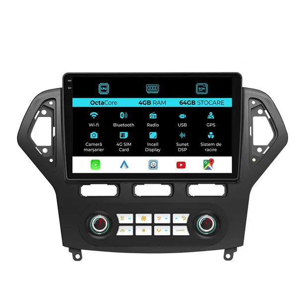 Navigatie Dedicata Ford Mondeo (2007 - 2014), 10 Inch, 4Gb Ram, 64Gb Stocare, Android Auto, Carplay