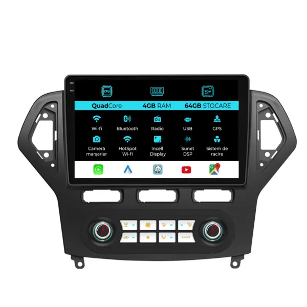 Navigatie Dedicata Ford Mondeo (2007 - 2014), QuadCore, 10 Inch, 4Gb Ram, 64Gb Stocare, Android Auto, Carplay