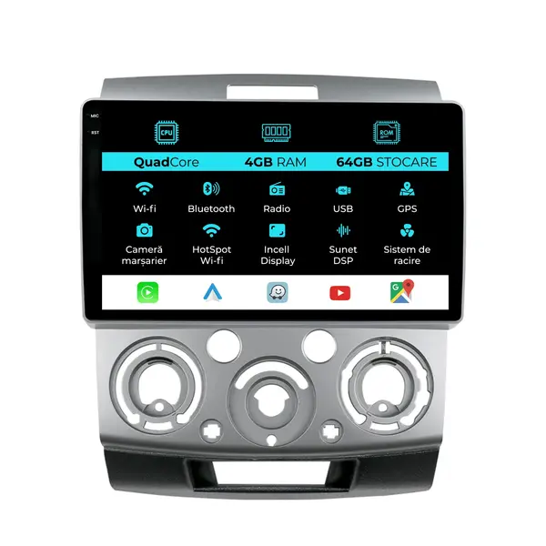 Navigatie Dedicata Ford Ranger (2005-2011),QuadCore, 9Inch, 4Gb Ram, 64Gb Stocare, Carplay
