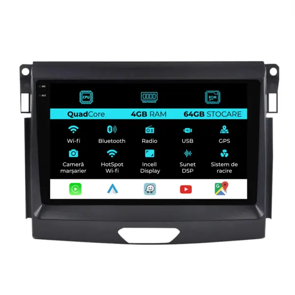 Navigatie Dedicata Ford Ranger (2011 -2015), QuadCore, 9 Inch, 4Gb Ram, 64Gb Stocare, Android Auto, Carplay