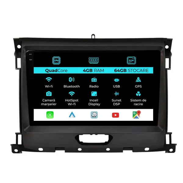 Navigatie Dedicata Ford Ranger (2015-2020),QuadCore, 9Inch, 4Gb Ram, 64Gb Stocare, Carplay