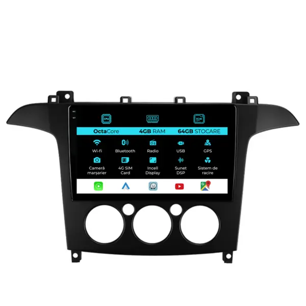 Navigatie Dedicata Ford S-MAX (2006 - 2015), 9 Inch, 4Gb Ram, 64Gb Stocare, Android Auto, Carplay