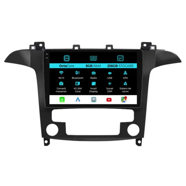 Navigatie Dedicata Ford S-Max (2006-2015), 9Inch, 8Gb Ram, 256Gb Stocare, Carplay, Clima automata