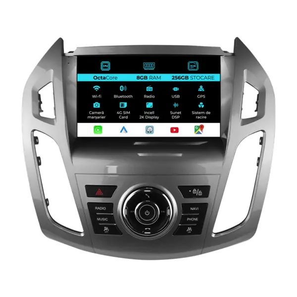 Navigatie Dedicata Ford Tourneo Connect (2013 - 2022), 2K, 8Gb Ram, 256Gb Stocare, Android Auto, Carplay