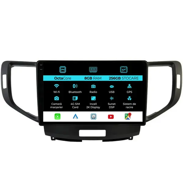 Navigatie Dedicata Honda Accord (2008-2012), 2K, 8Gb Ram, 256Gb Stocare, Carplay