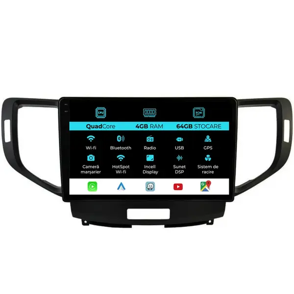 Navigatie Dedicata Honda Accord (2008-2012),QuadCore, 9Inch, 4Gb Ram, 64Gb Stocare, Carplay