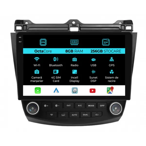 Navigatie Dedicata Honda Accord VII (2003 - 2008), 10Inch, 8Gb Ram, 256Gb Stocare, Carplay