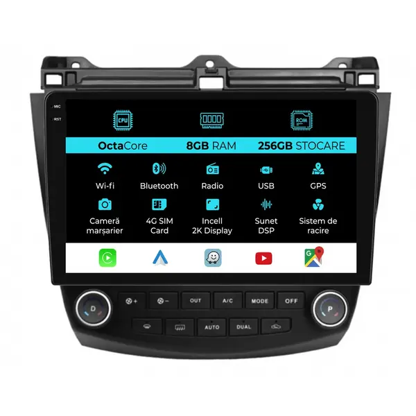 Navigatie Dedicata Honda Accord VII (2003 - 2008), 2K, 8Gb Ram, 256Gb Stocare, Carplay