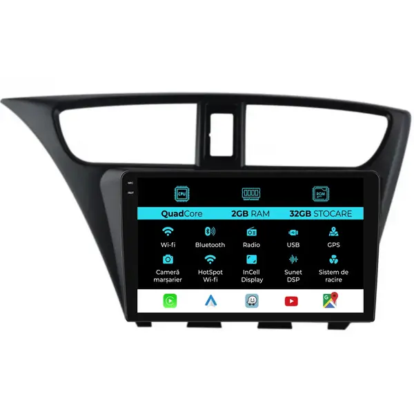Navigatie Dedicata Honda Civic IX Hachback (2011 - 2017), 9 Inch, 2Gb Ram, 32Gb Stocare, Android Auto, Carplay