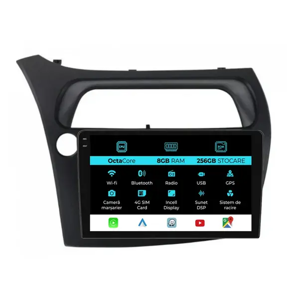 Navigatie Dedicata Honda Civic VII Hatchback (2006-2011), 9Inch, 8Gb Ram, 256Gb Stocare, Carplay