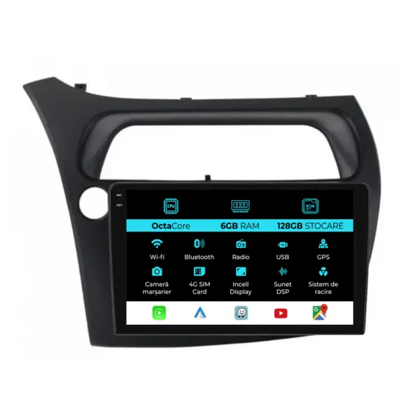 Navigatie Dedicata Honda Civic VII Hatchback (2006-2011), 9Inch, 6Gb Ram, 128Gb Stocare, Carplay