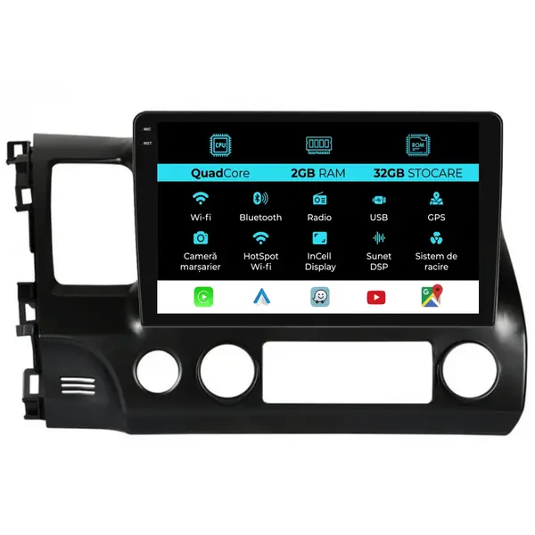 Navigatie Dedicata Honda Civic VIII Sedan (2006 - 2011), 10 Inch, 2Gb Ram, 32Gb Stocare, Android Auto, Carplay