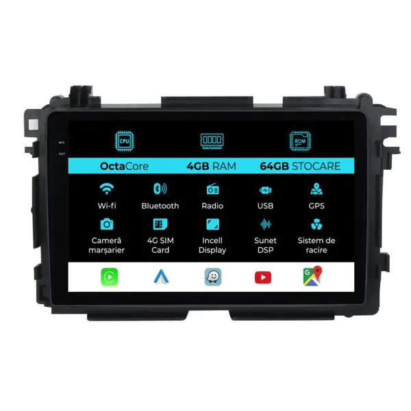 Navigatie Dedicata Honda HR-V (2014-2021), 10Inch, 4Gb Ram, 64Gb Stocare, Carplay