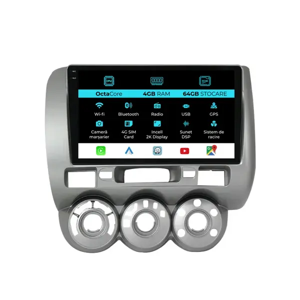 Navigatie Dedicata Honda Jazz City (2002- 2007), 2K, 4Gb Ram, 64Gb Stocare, Android Auto, Carplay