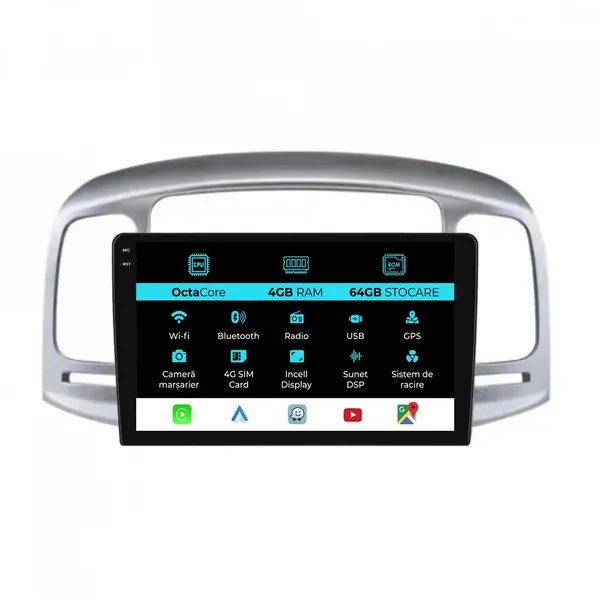 Navigatie Dedicata Hyundai Accent (2005 - 2012), 9 Inch, 4Gb Ram, 64Gb Stocare, Android Auto, Carplay