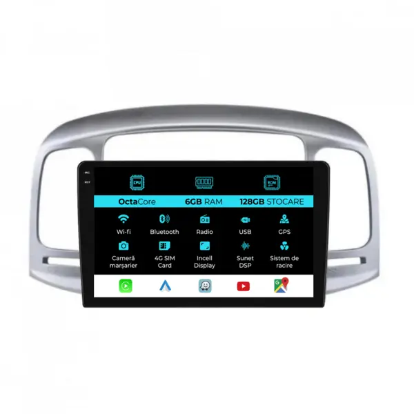 Navigatie Dedicata Hyundai Accent (2007-2012), 9Inch, 6Gb Ram, 128Gb Stocare, Carplay