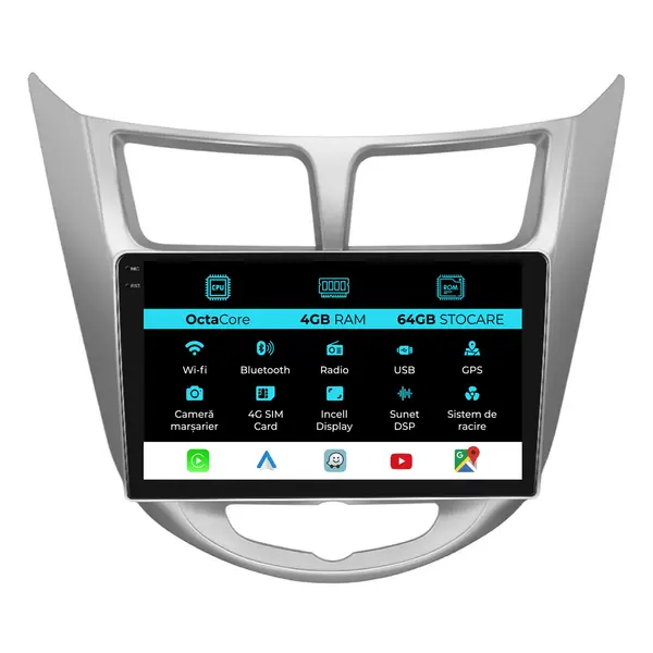 Navigatie Dedicata Hyundai Accent (2011-2016), 9 Inch, 4Gb Ram, 64Gb Stocare, Android Auto, Carplay