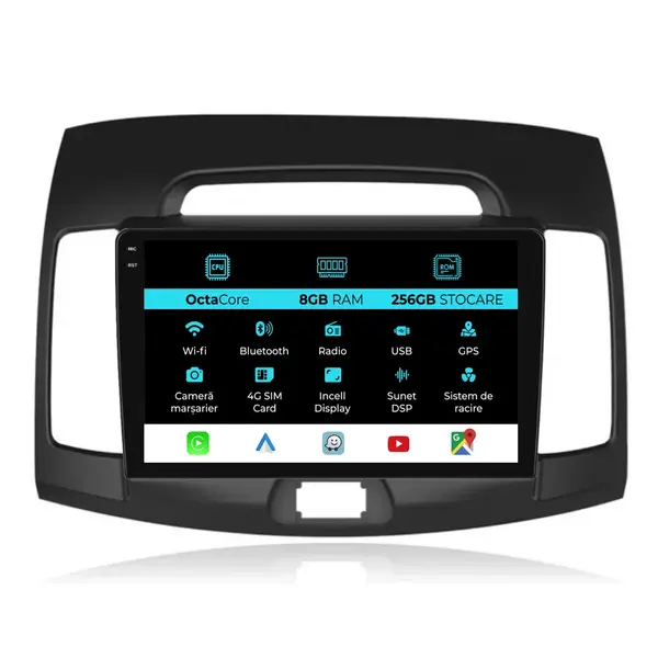 Navigatie Dedicata Hyundai Elantra (2006-2011), 9 Inch, 8Gb Ram, 256Gb Stocare, Android Auto, Carplay