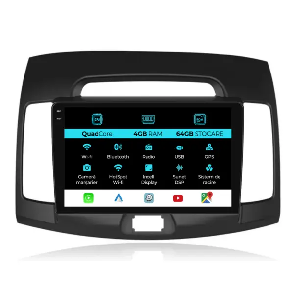 Navigatie Dedicata Hyundai Elantra (2006-2011),QuadCore, 9Inch, 4Gb Ram, 64Gb Stocare, Carplay