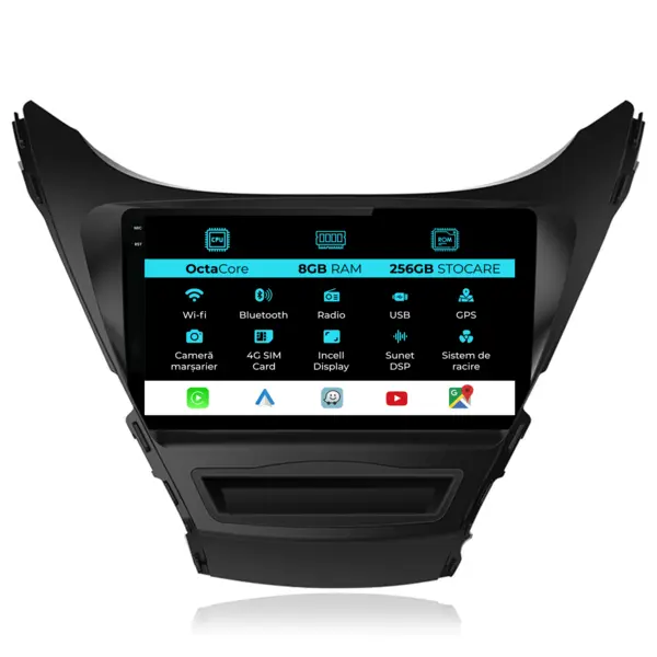 Navigatie Dedicata Hyundai Elantra (2010-2016), 9Inch, 8Gb Ram, 256Gb Stocare, Carplay
