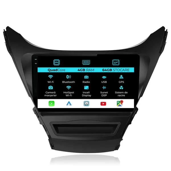 Navigatie Dedicata Hyundai Elantra (2010-2016),QuadCore, 9Inch, 4Gb Ram, 64Gb Stocare, Carplay