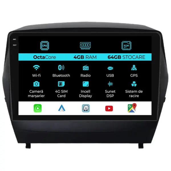 Navigatie Dedicata Hyundai IX35 (2009-2015), 10 Inch, 4Gb Ram, 64Gb Stocare, Android Auto, Carplay