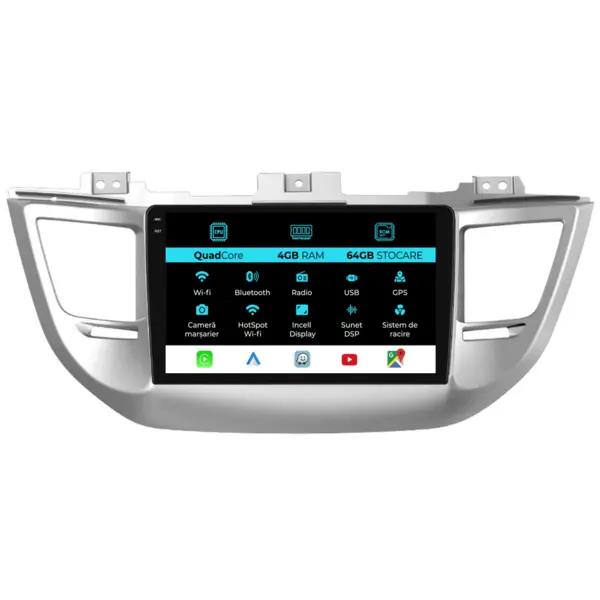 Navigatie Dedicata Hyundai IX35 (2009-2015), QuadCore, 9 Inch, 4Gb Ram, 64Gb Stocare, Android Auto, Carplay