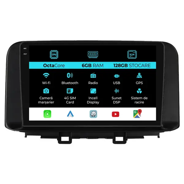 Navigatie Dedicata Hyundai Kona (2017-2023), 10Inch, 6Gb Ram, 128Gb Stocare, Carplay