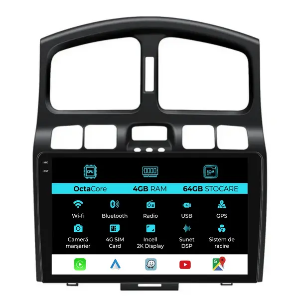 Navigatie Dedicata Hyundai Santa Fe (2000-2006), 2K, 4Gb Ram, 64Gb Stocare, Carplay