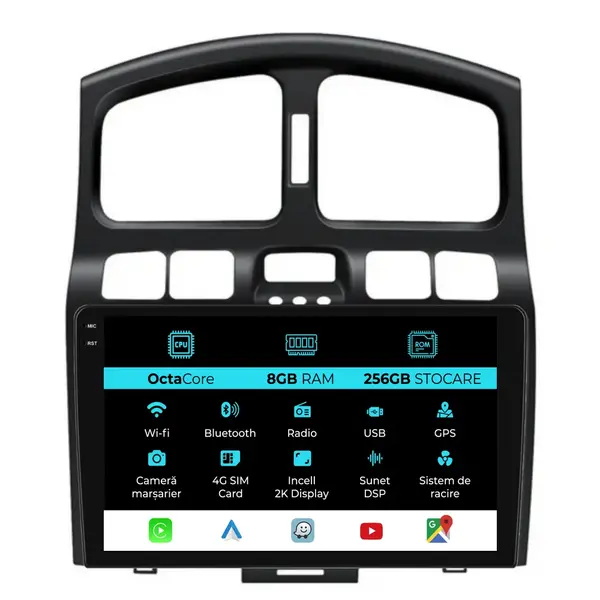 Navigatie Dedicata Hyundai Santa Fe (2000-2006), 2K, 8Gb Ram, 258Gb Stocare, Carplay