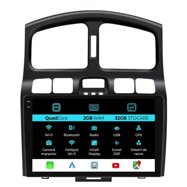 Navigatie Dedicata Hyundai Santa Fe (2000-2006), 9 Inch, 2Gb Ram, 32Gb Stocare, Android Auto, Carplay