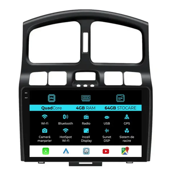 Navigatie Dedicata Hyundai Santa Fe (2000-2006),QuadCore, 9Inch, 4Gb Ram, 64Gb Stocare, Carplay