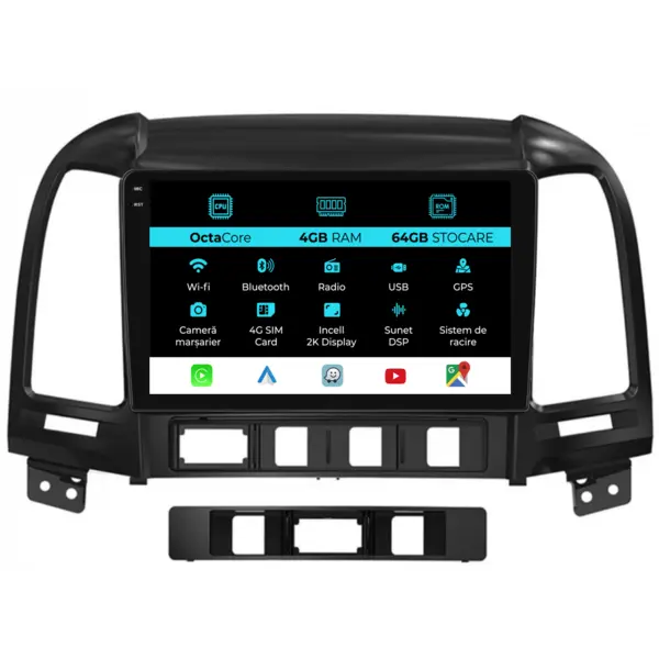 Navigatie Dedicata Hyundai Santa Fe (2005-2012), 2K, 4Gb Ram, 64Gb Stocare, Carplay