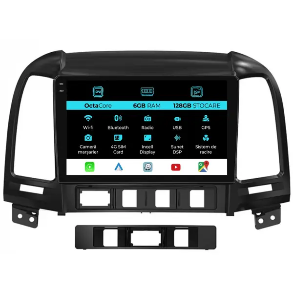Navigatie Dedicata Hyundai Santa Fe (2005-2012), 9Inch, 6Gb Ram, 128Gb Stocare, Carplay