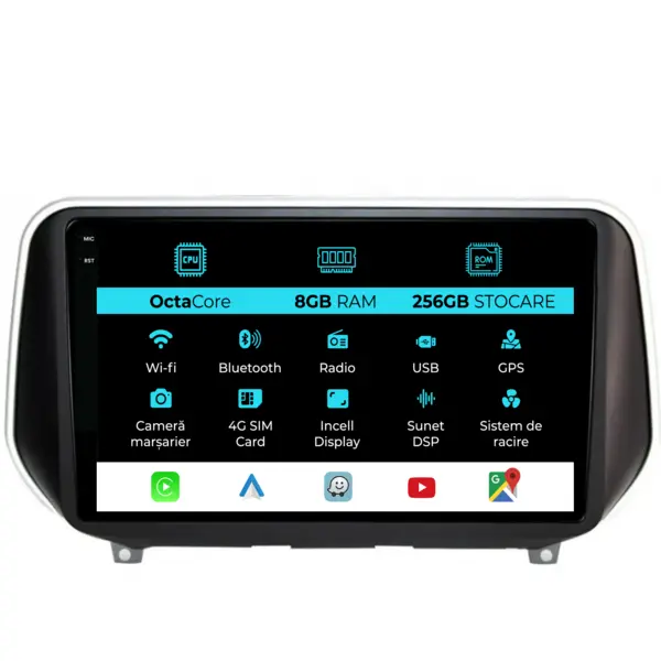 Navigatie Dedicata Hyundai SantaFe (2018-2024), 9 Inch, 8Gb Ram, 256Gb Stocare, Android Auto, Carplay